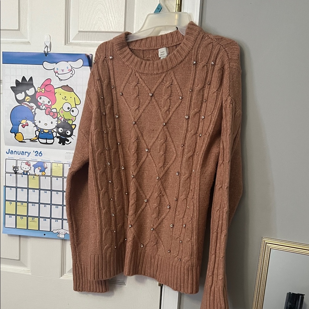 a new day Women's Tan Sweater with Diamond accents